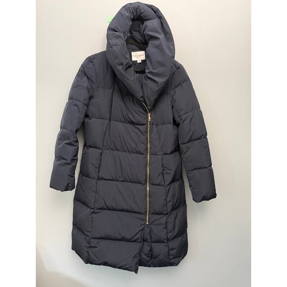 Cole Haan Signature Long Down & Feather Puffer Coat Women’s L (Navy Blue) EUC - Picture 1 of 8